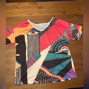 Unique V neck tee - psychedelic rainbow evil eye - oversized